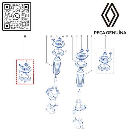 RN 05333R 543A05333R KIT BATENTE SUP+ROLAMENTO DO AMORT. DIANT. KANGOO ELETRICA - 5